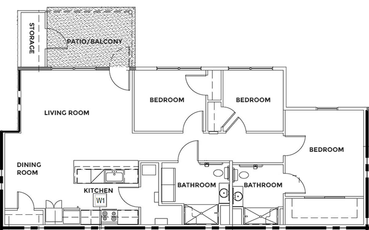 H38 East Apartments Three Bedroom Floor Plan