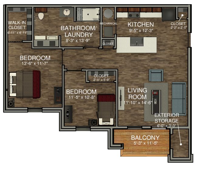 2 Bed Floor Plan pdf