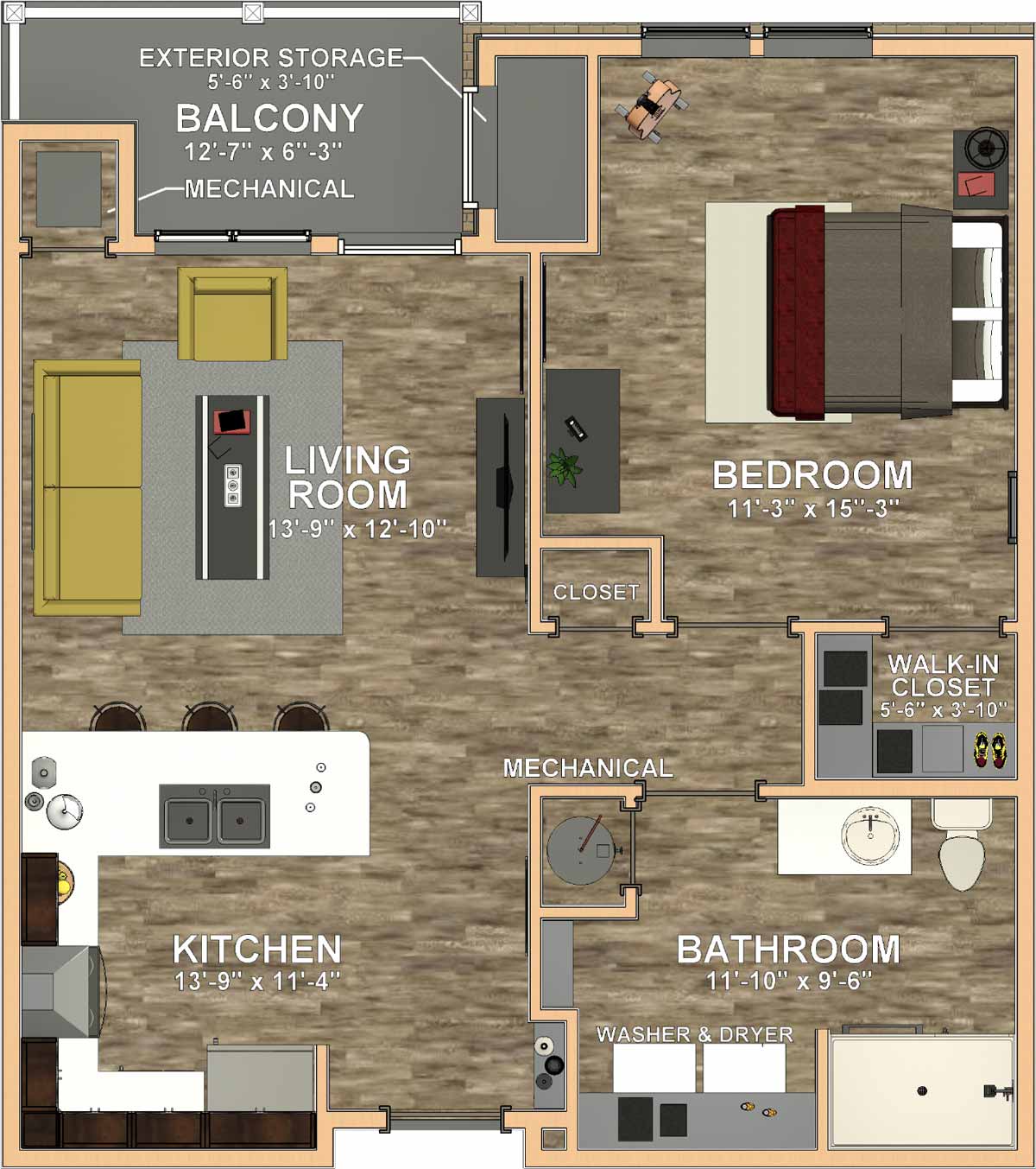 Dry Cedar Creek One Bedroom Floor Plan