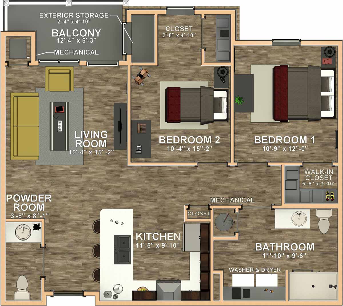 Dry Cedar Creek Two Bedroom Floor Plan